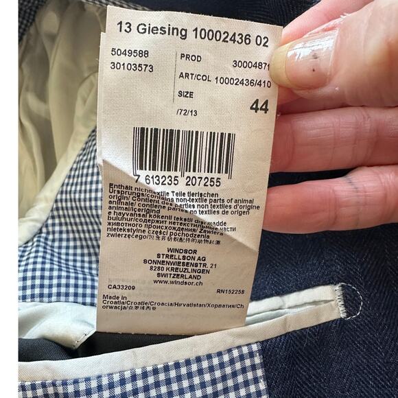 Windsor Men’s Stand-Collar Blue Blazer US 34 (EU 44) Suede Trim - Picture 12 of 15